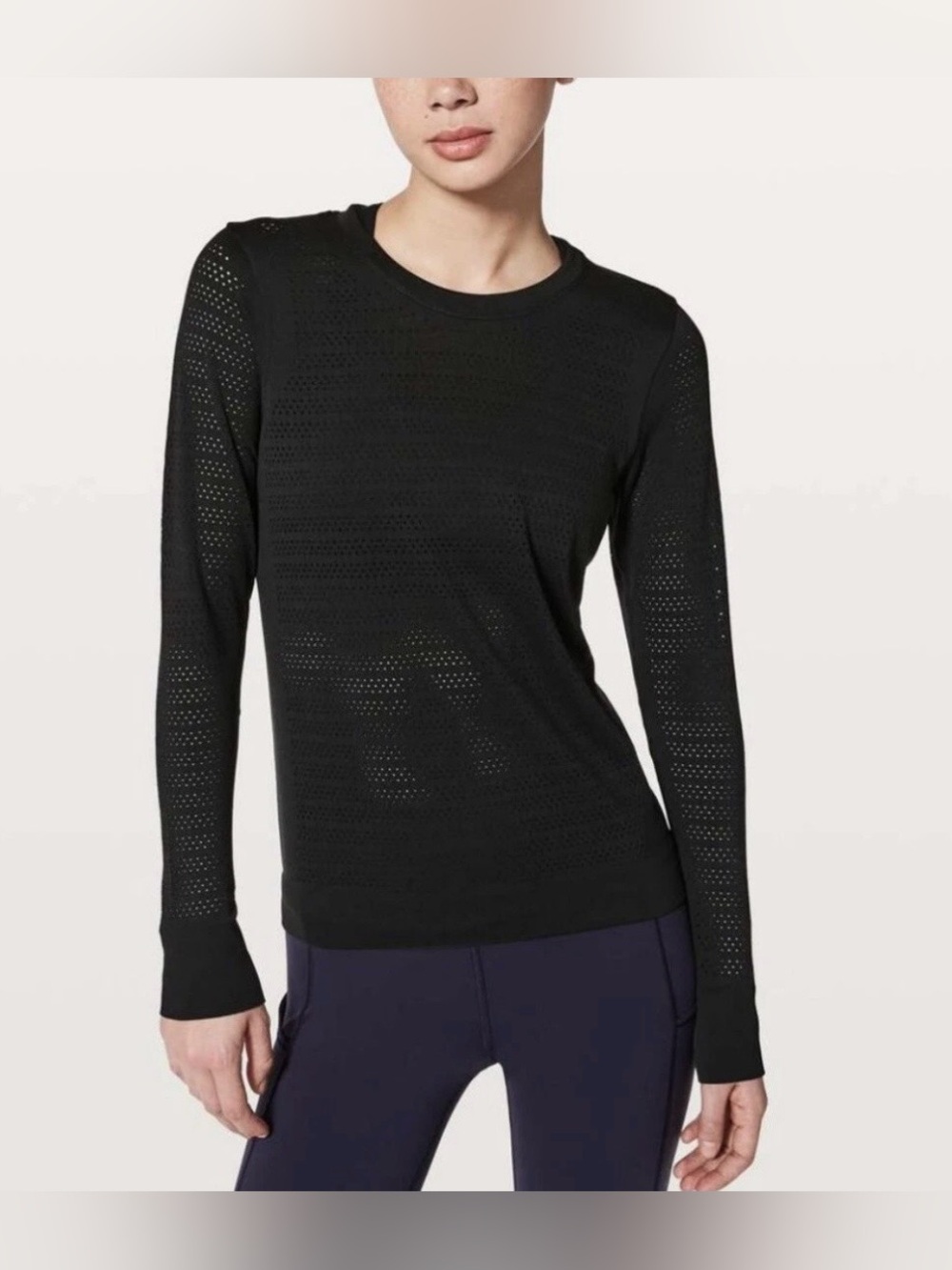 Lululemon Breeze By Long Sleeve Mesh Performance Shirt Black Women’s Size 6